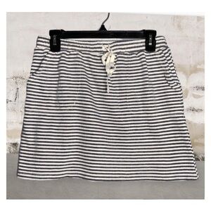 Max Studio Sporty Gray Striped Drawstring Stretch Knit Cotton Mini Skirt Medium